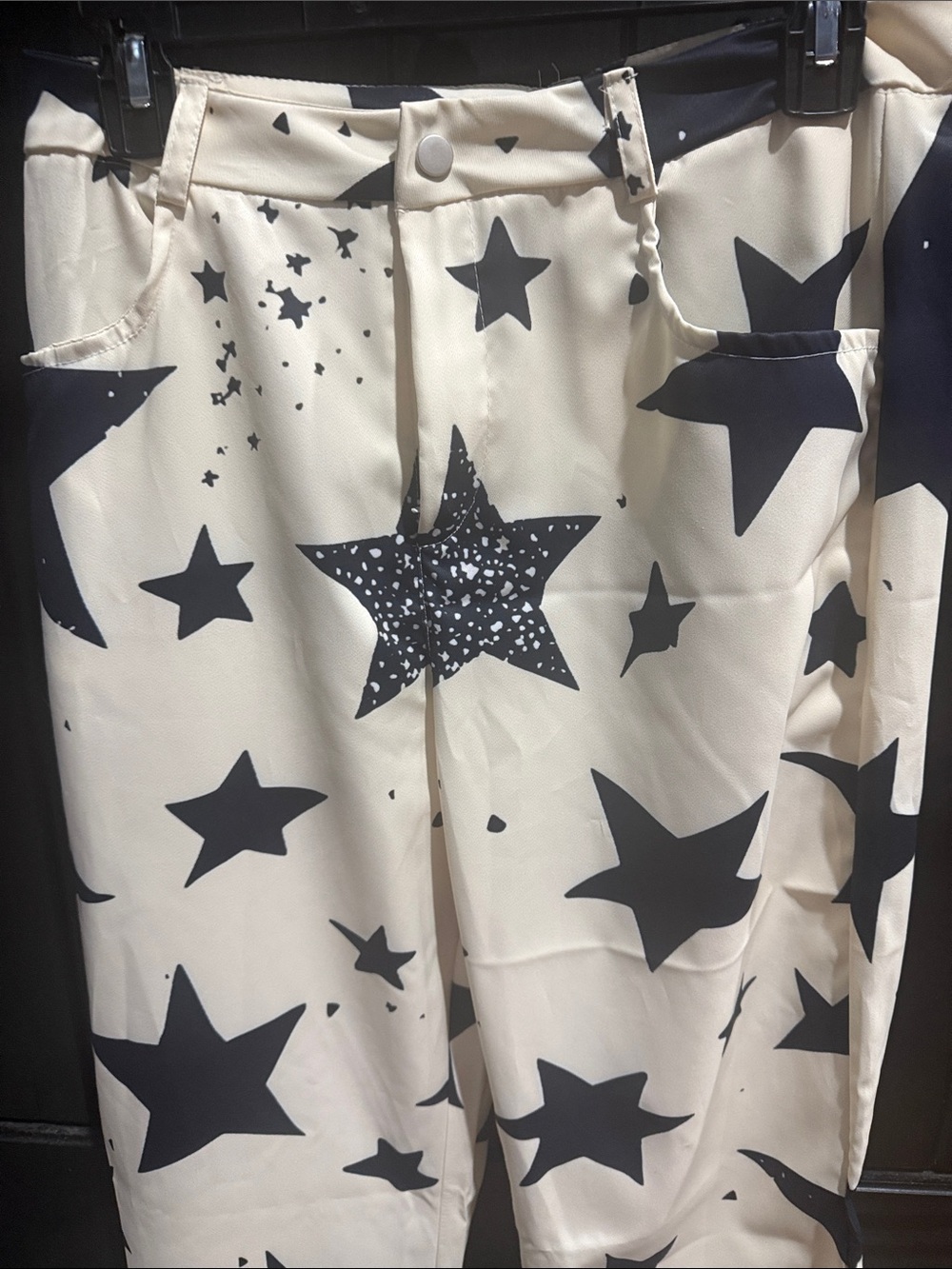 SHEIN Black Star Print Wide-Leg Pants on Cream - Picture 3 of 4